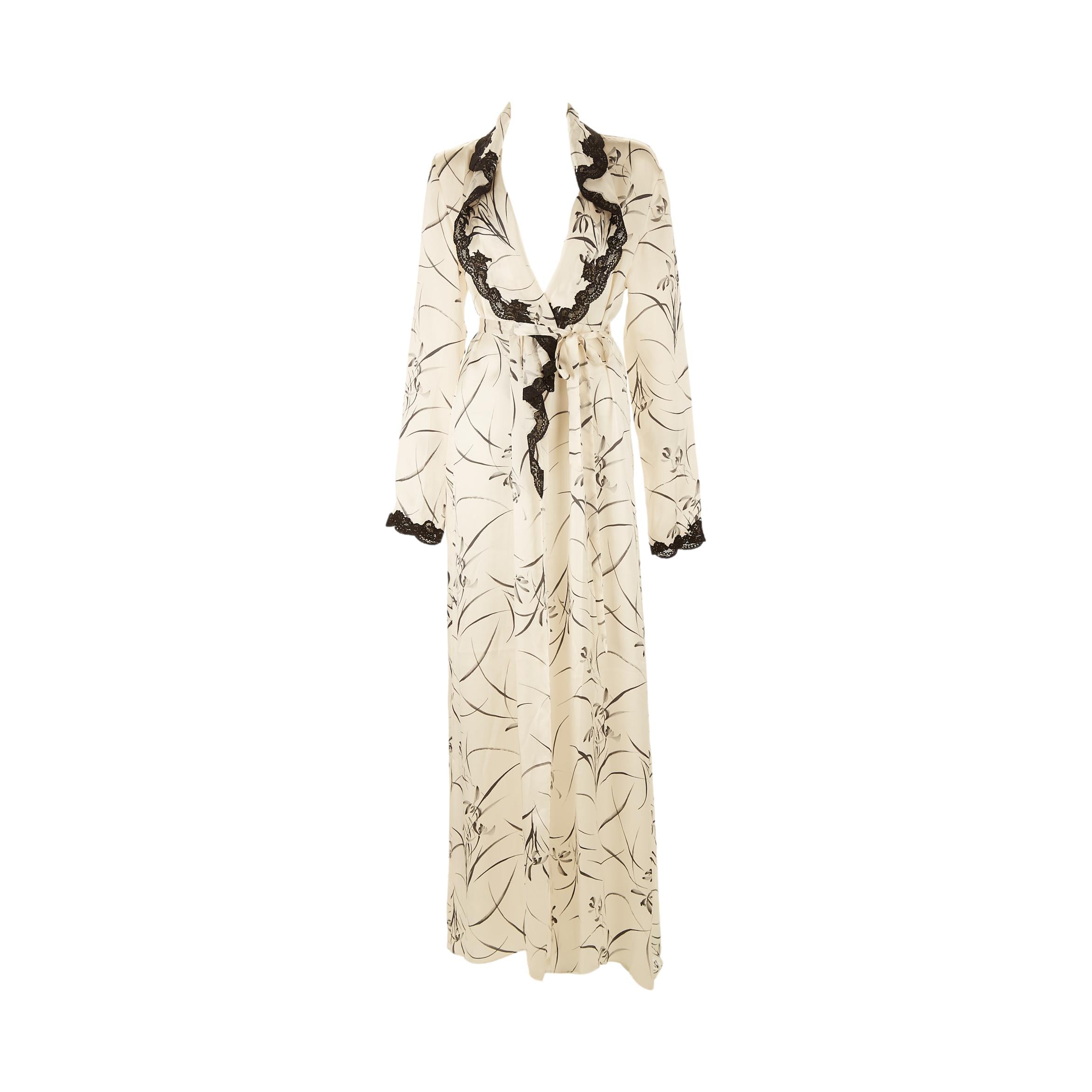 Dior White Floral Print Silk Robe Dress Treasures of NYC