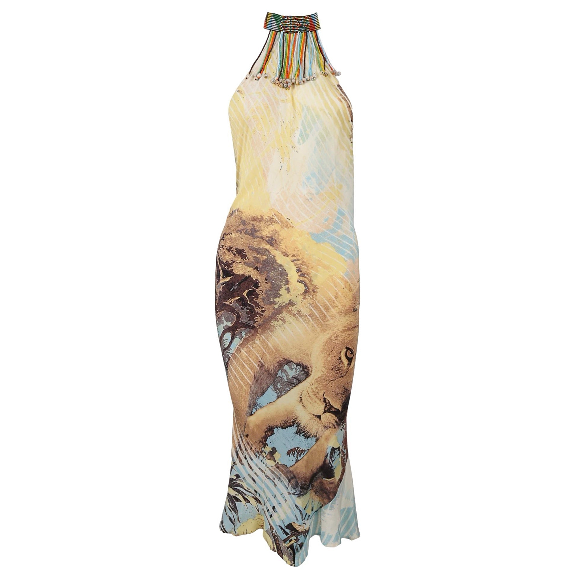 Treasures of NYC - Cavalli Lion Print Beaded Halter Dress Treasures of NYC - Cavalli Lion Print Beaded Halter Dress