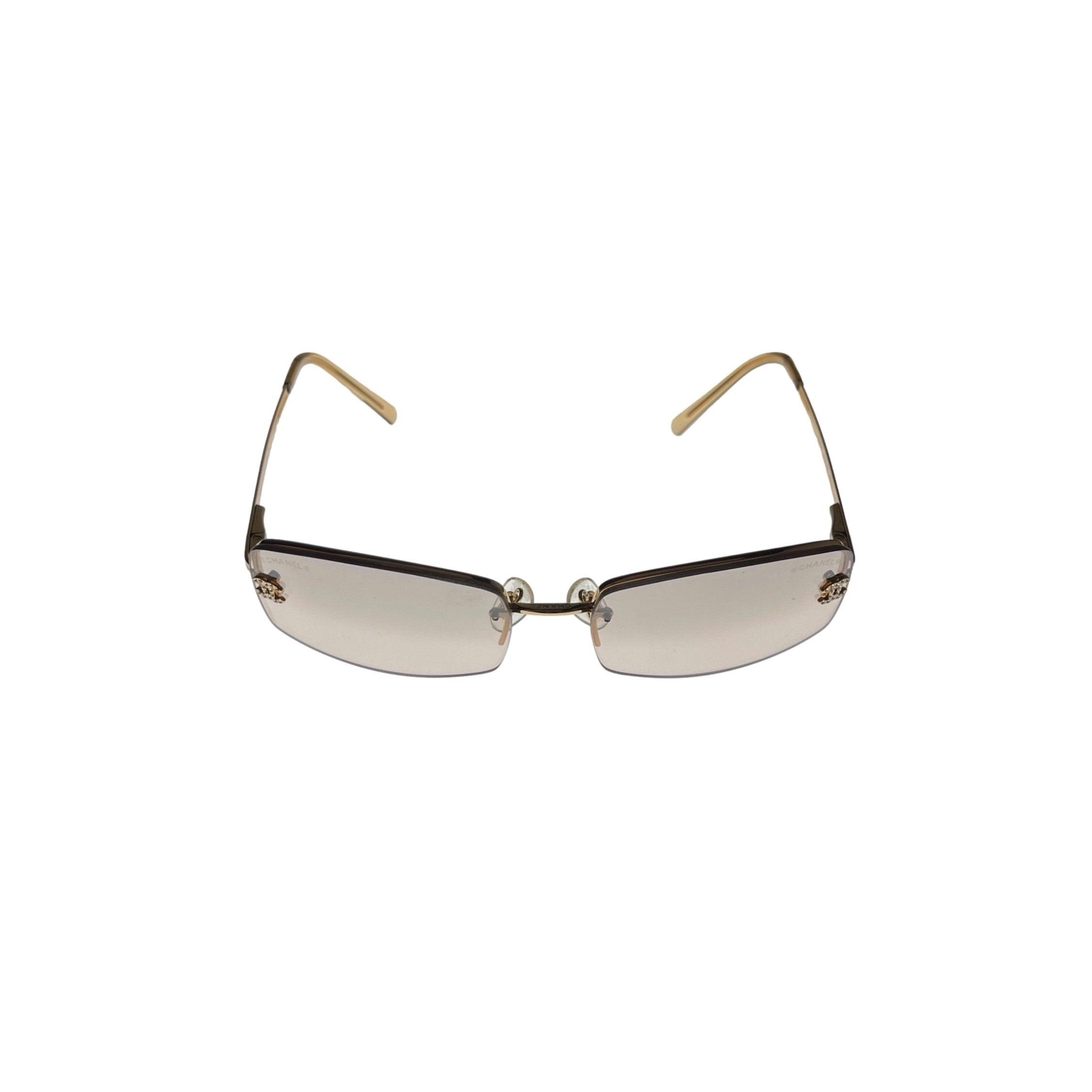 CHANEL Amber Lens Rimless Sunglasses with Gold Accents Timeless geometry. These vintage Chanel shield sunglasses  main image 3