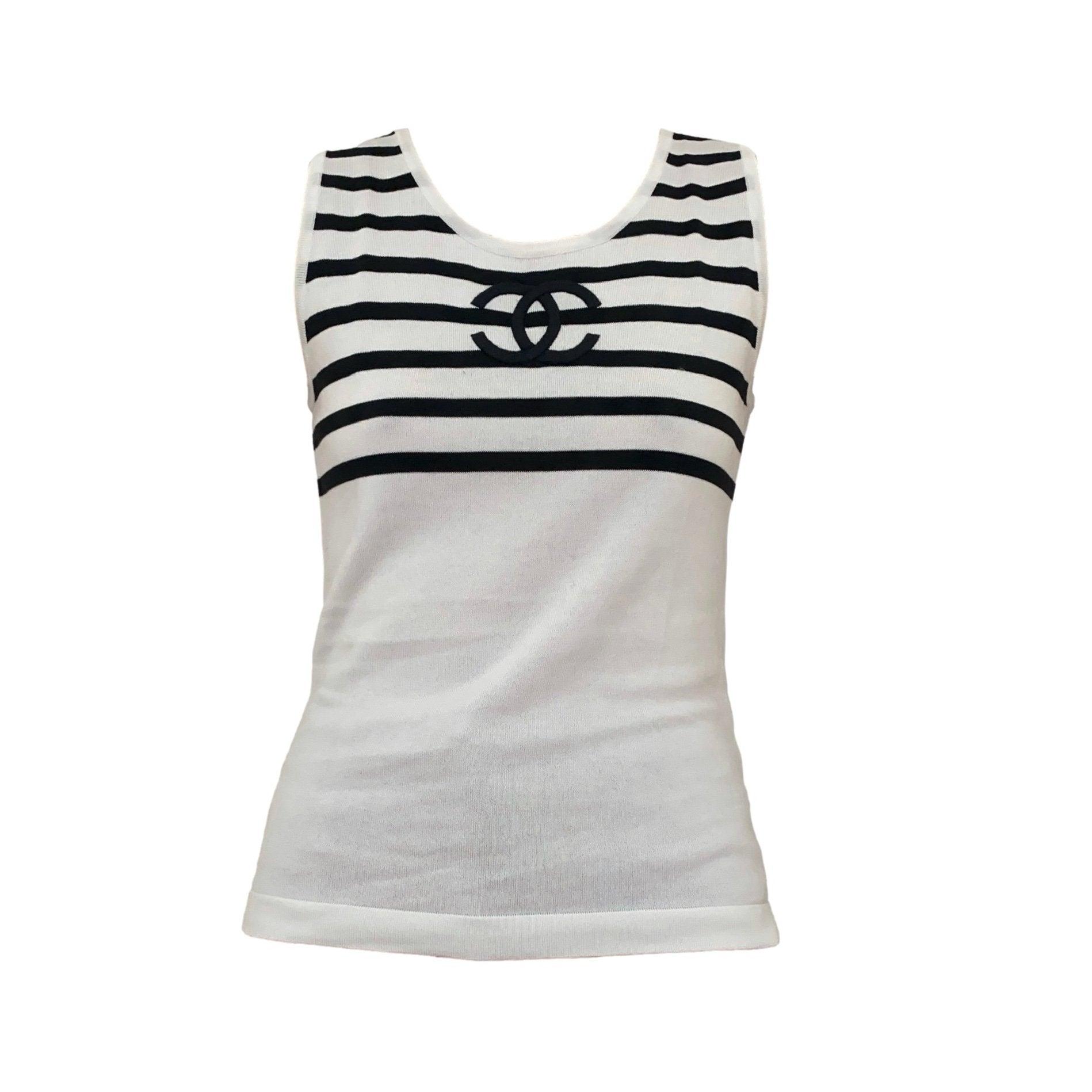 Treasures of NYC - Chanel Black Stripe Logo Knit Tank
