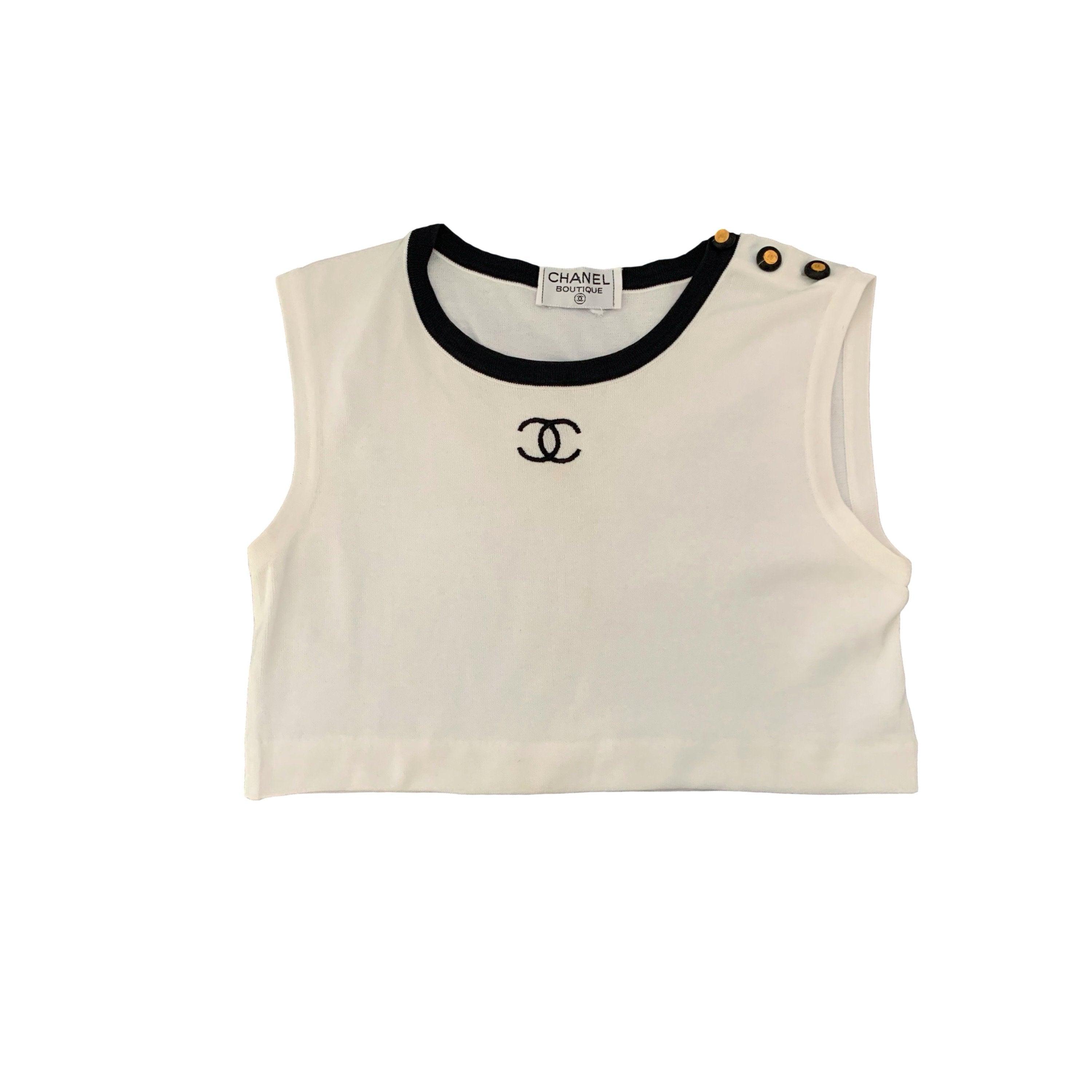 Chanel White Logo Crop Top