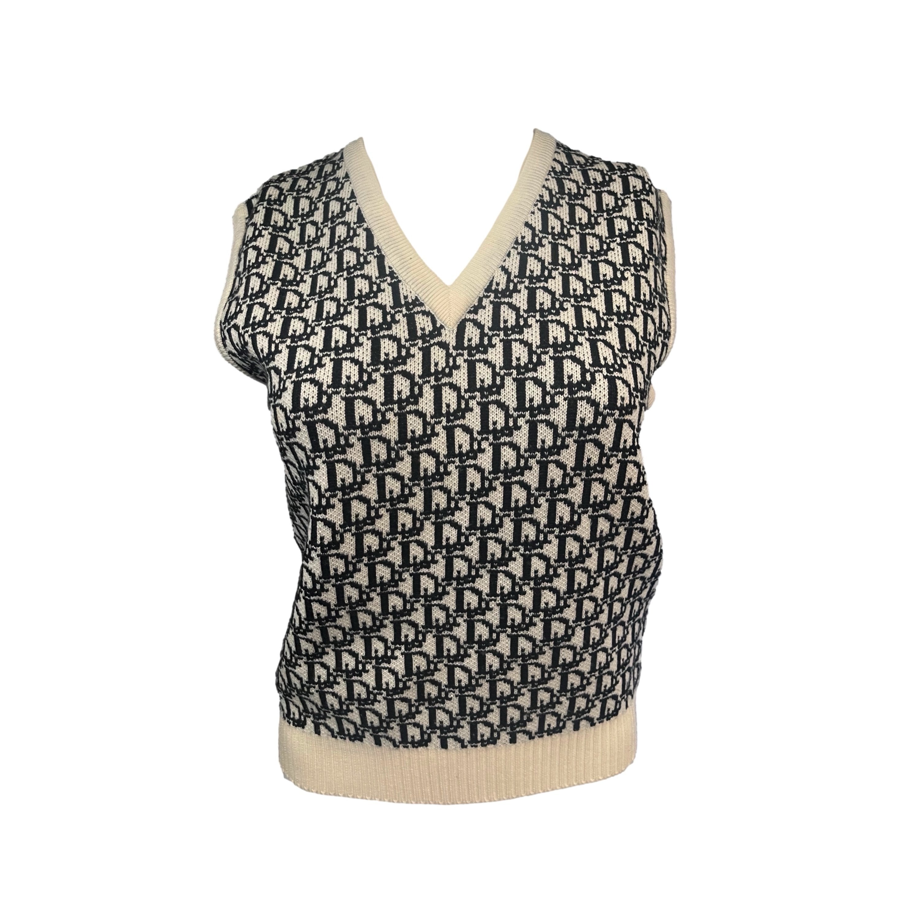 CHRISTIAN DIOR GREY & WHITE MONOGRAM SWEATER VEST