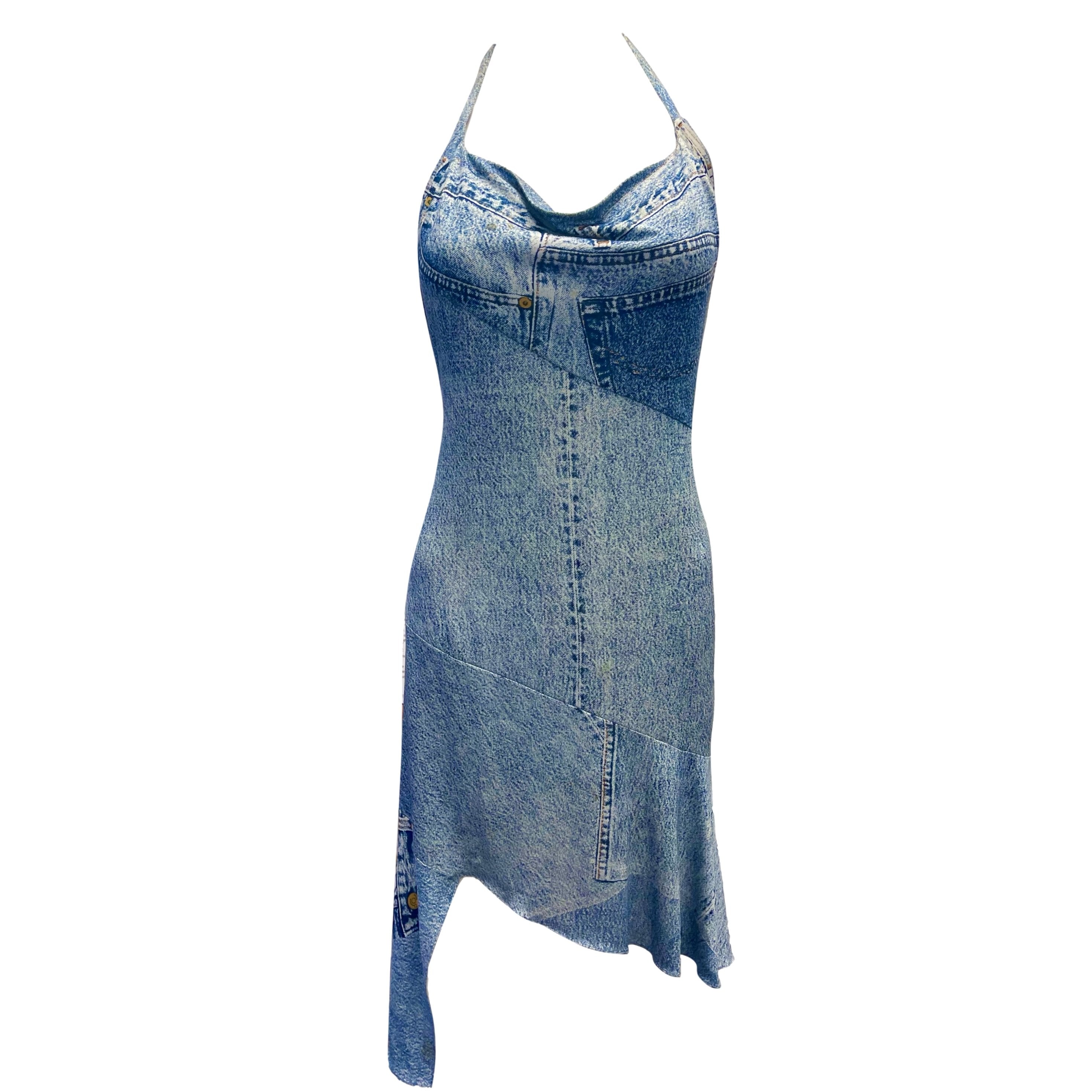 Treasures of NYC - Dior Denim Print Silk Halter Dress Treasures of NYC - Dior Denim Print Silk Halter Dress