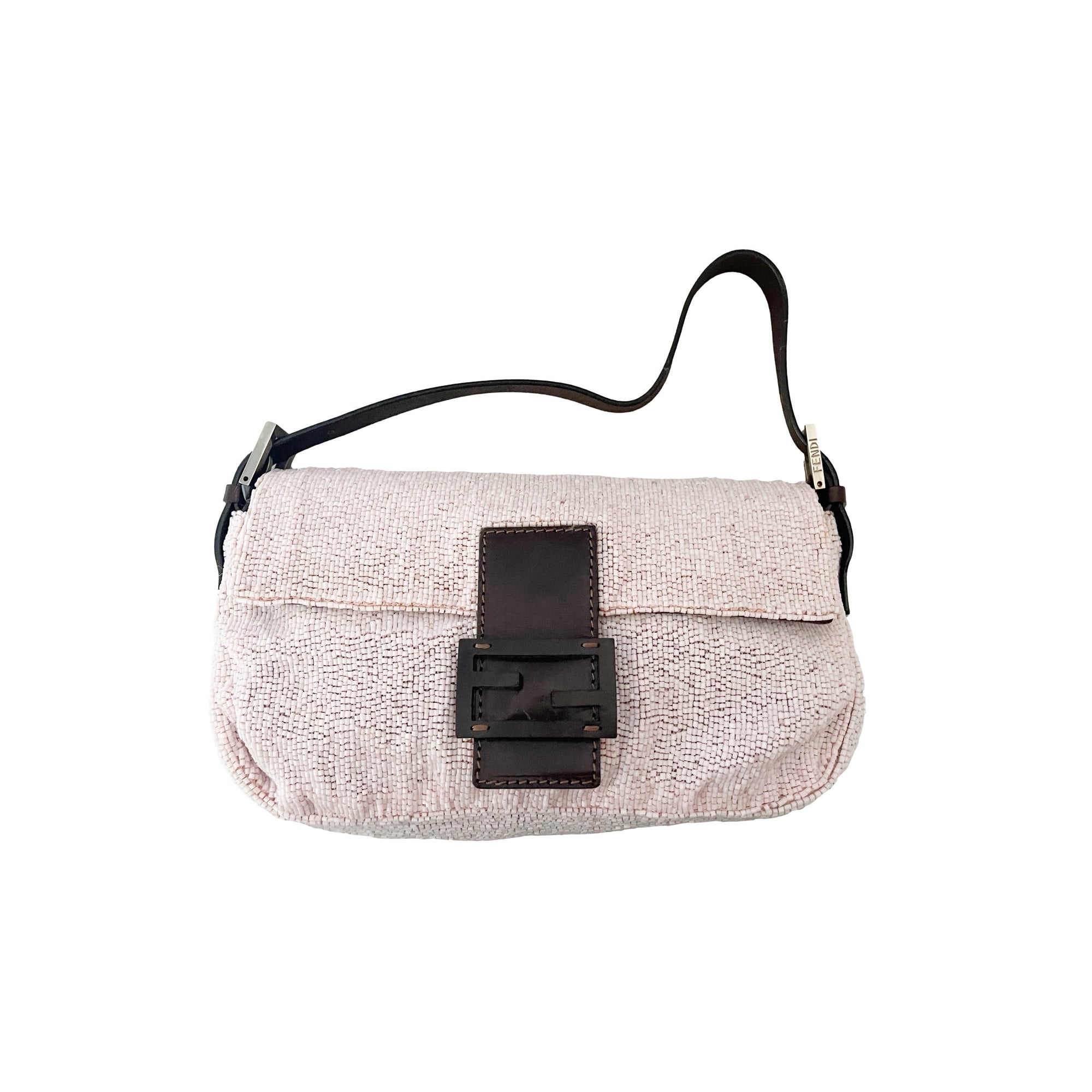 Fendi Baby Pink Beaded Baguette Bag - Handbags