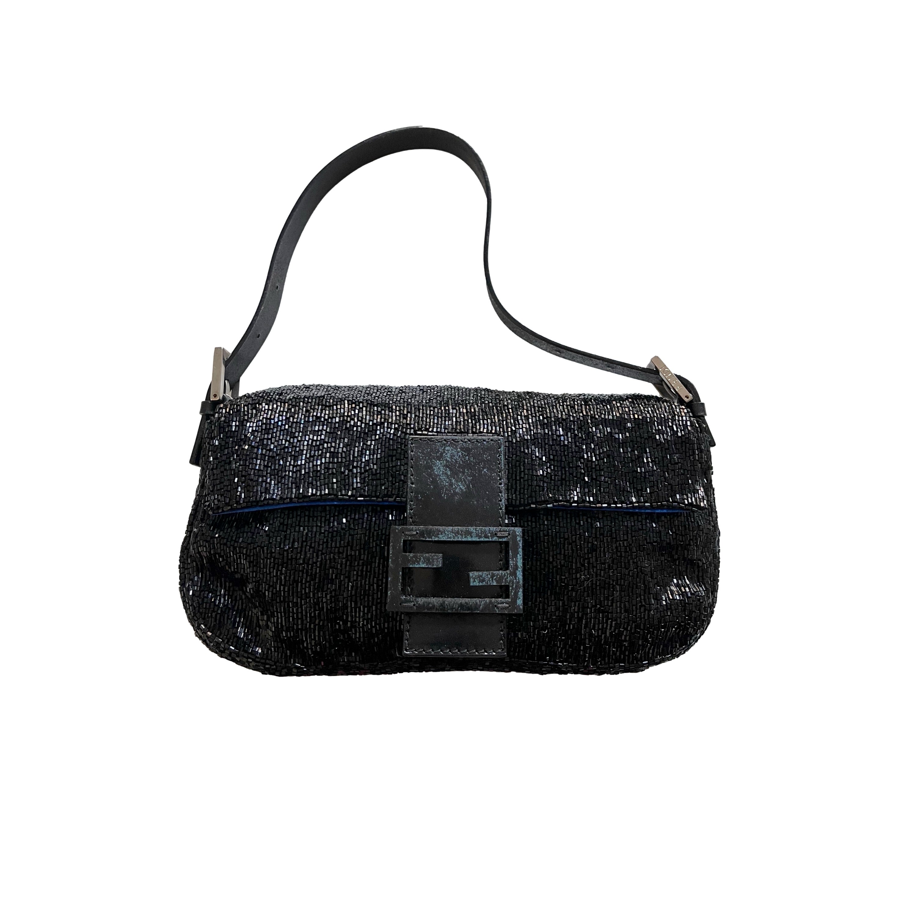 Baguette Phone Pouch - Black beaded pouch