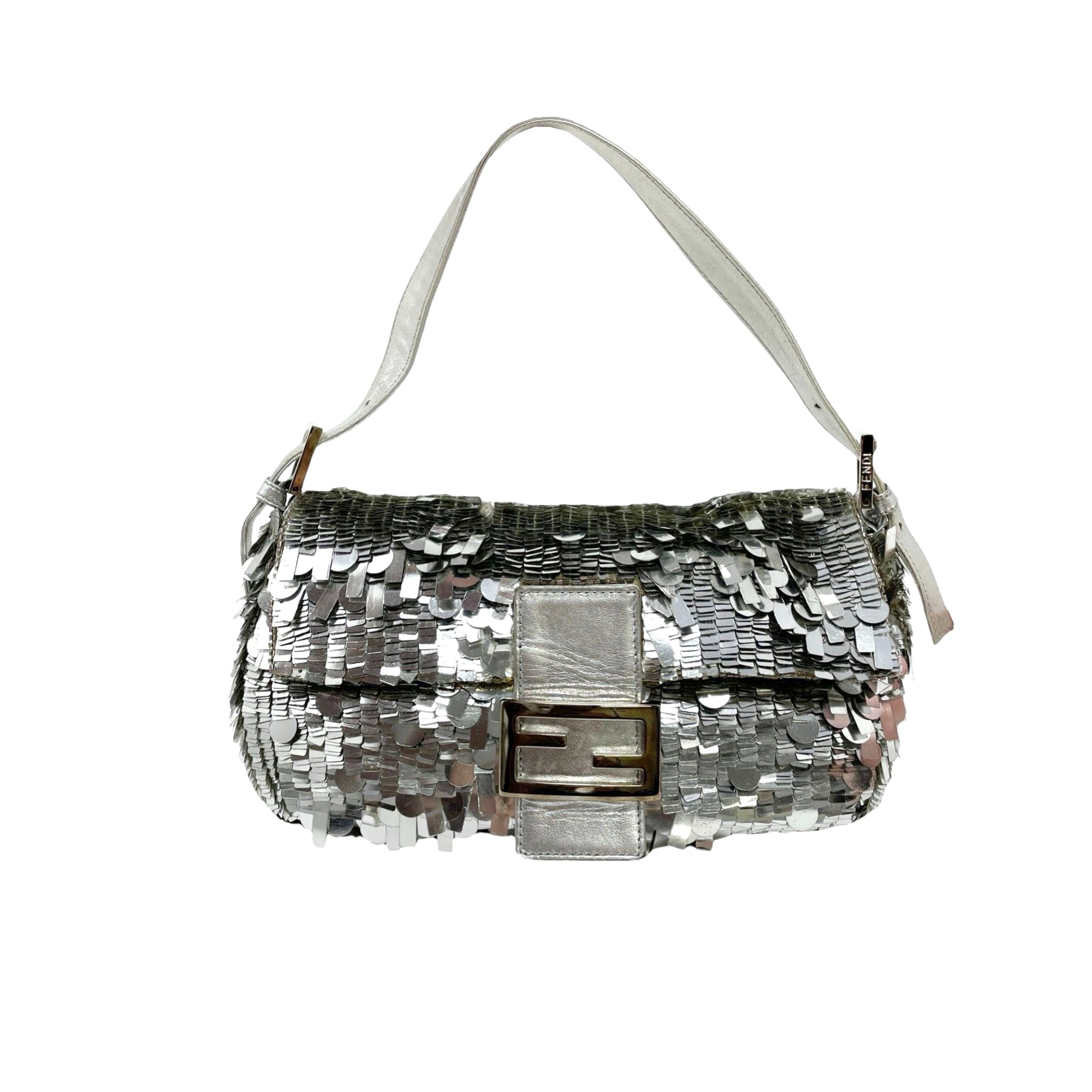 Fendi Sequined Baguette Pink in Polyester with Silver-tone - US