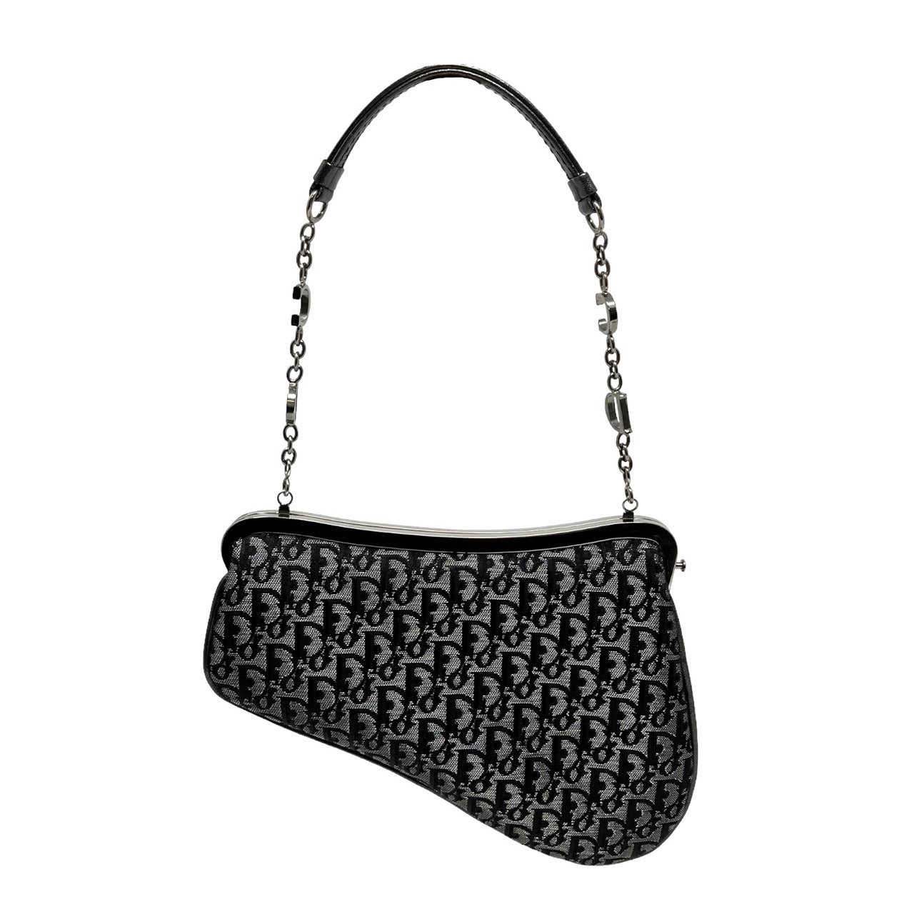 Dior Black Logo Satin Mini Saddle Bag