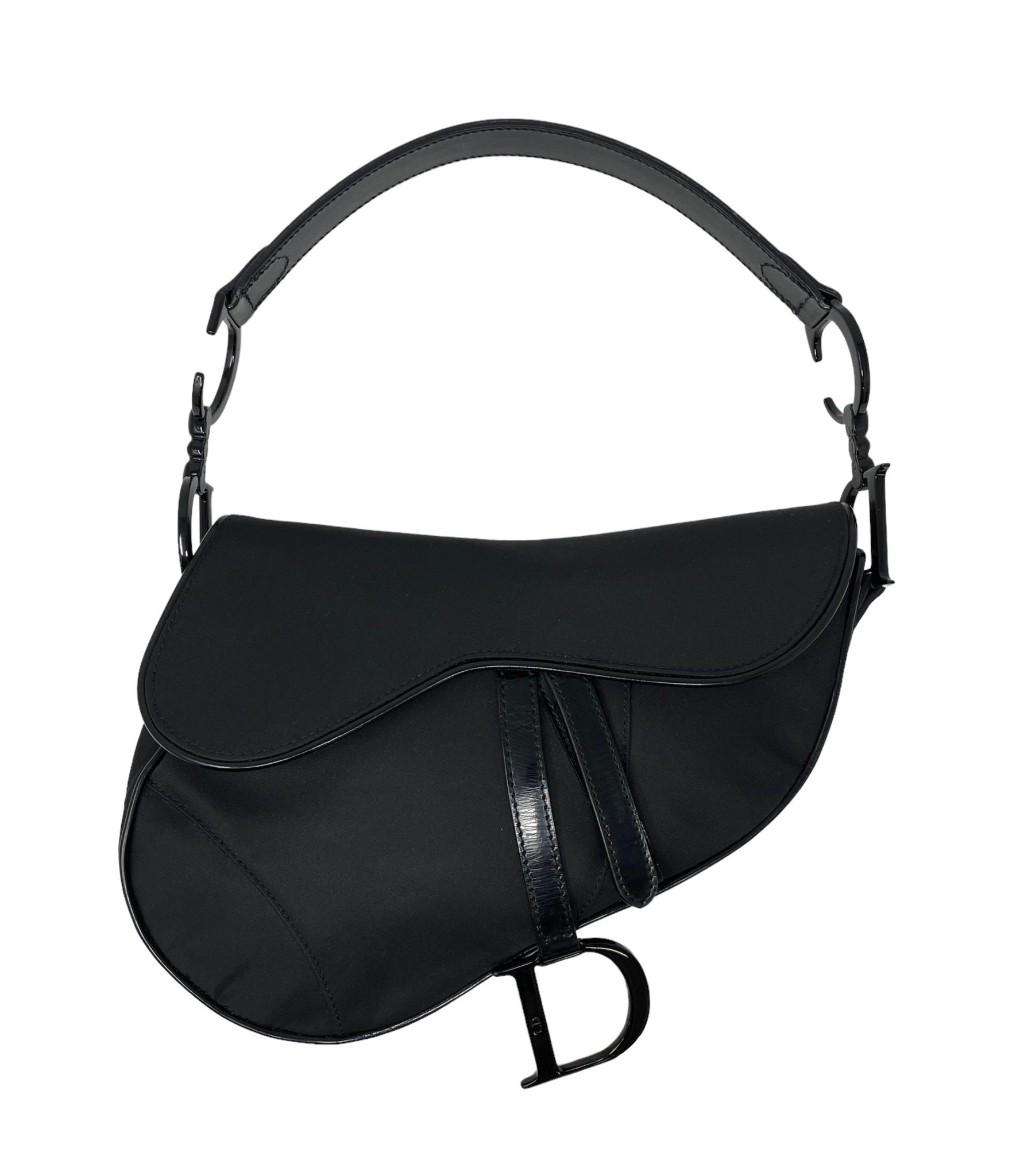 Christian Dior SADDLE ナイロンボディーバッグ Christian Dior Nylon Grained Calfskin Saddle Bag Black Multicolor