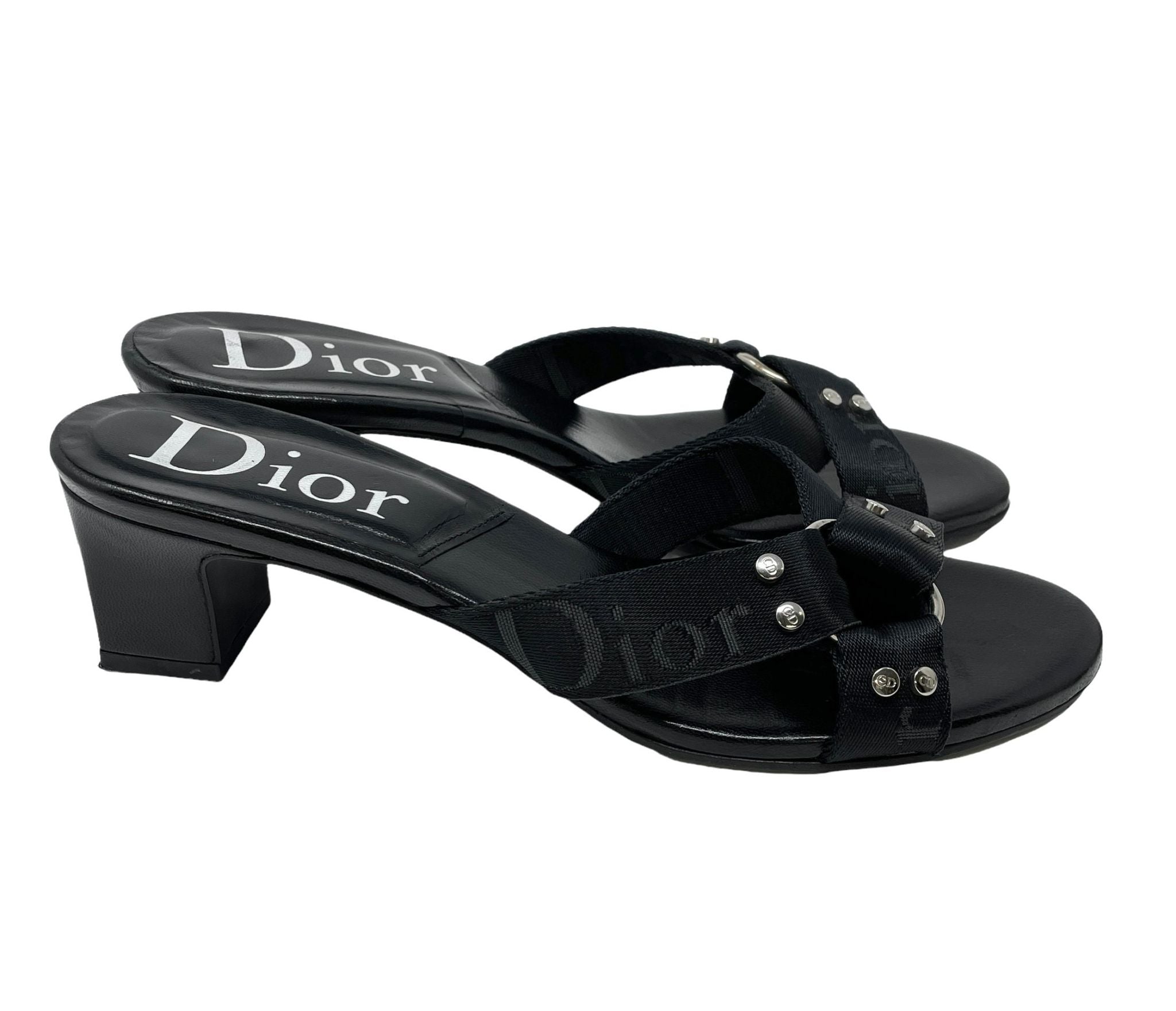 Christian Dior bondage mules black ディオール Treasures of NYC - Dior Black Bondage Kitten Heels