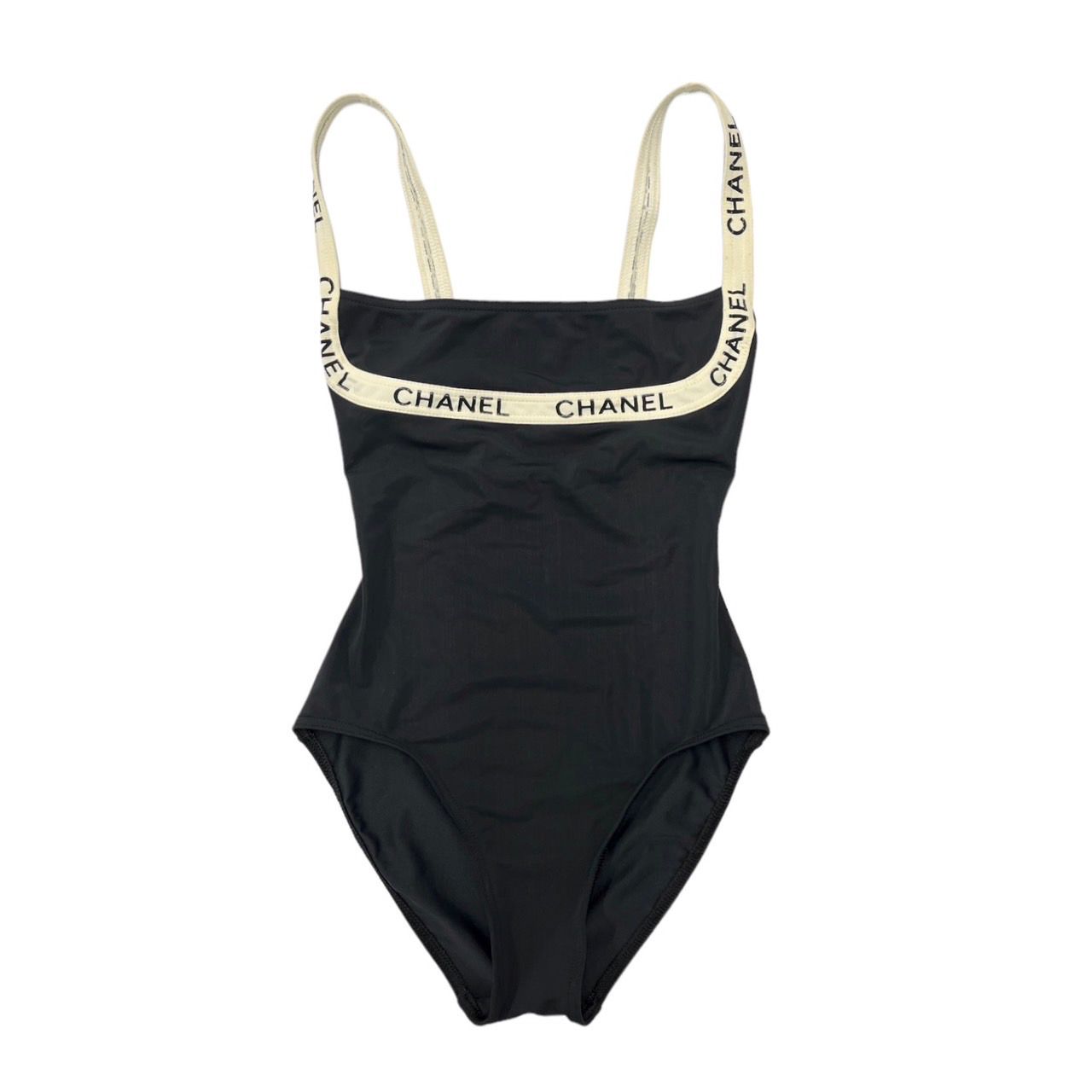 Chanel Black Clear Logo One Piece Bathing Suit 01P Size 38 NEW