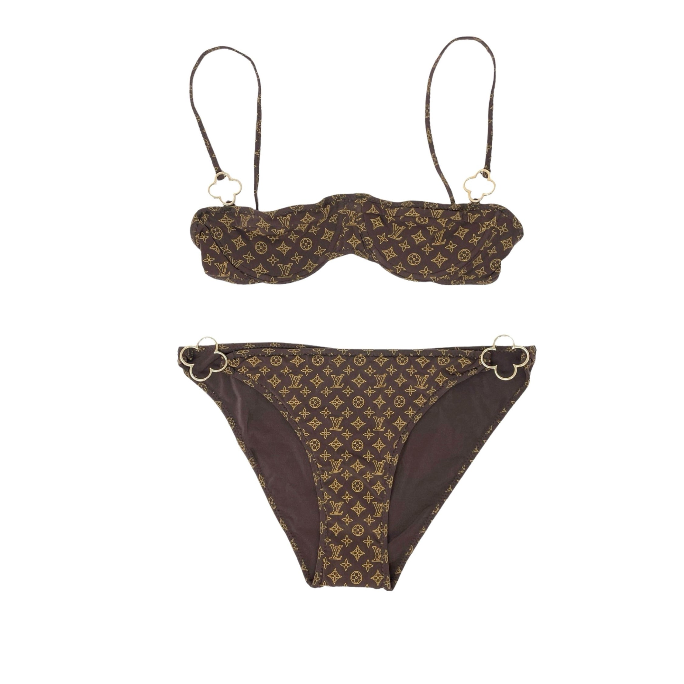 Iconic Trendz Boutique Stylish Luxury Designer Inspired Custom LV Monogram Fashion Bikini Swimsuit Set XL / Monogram Brown