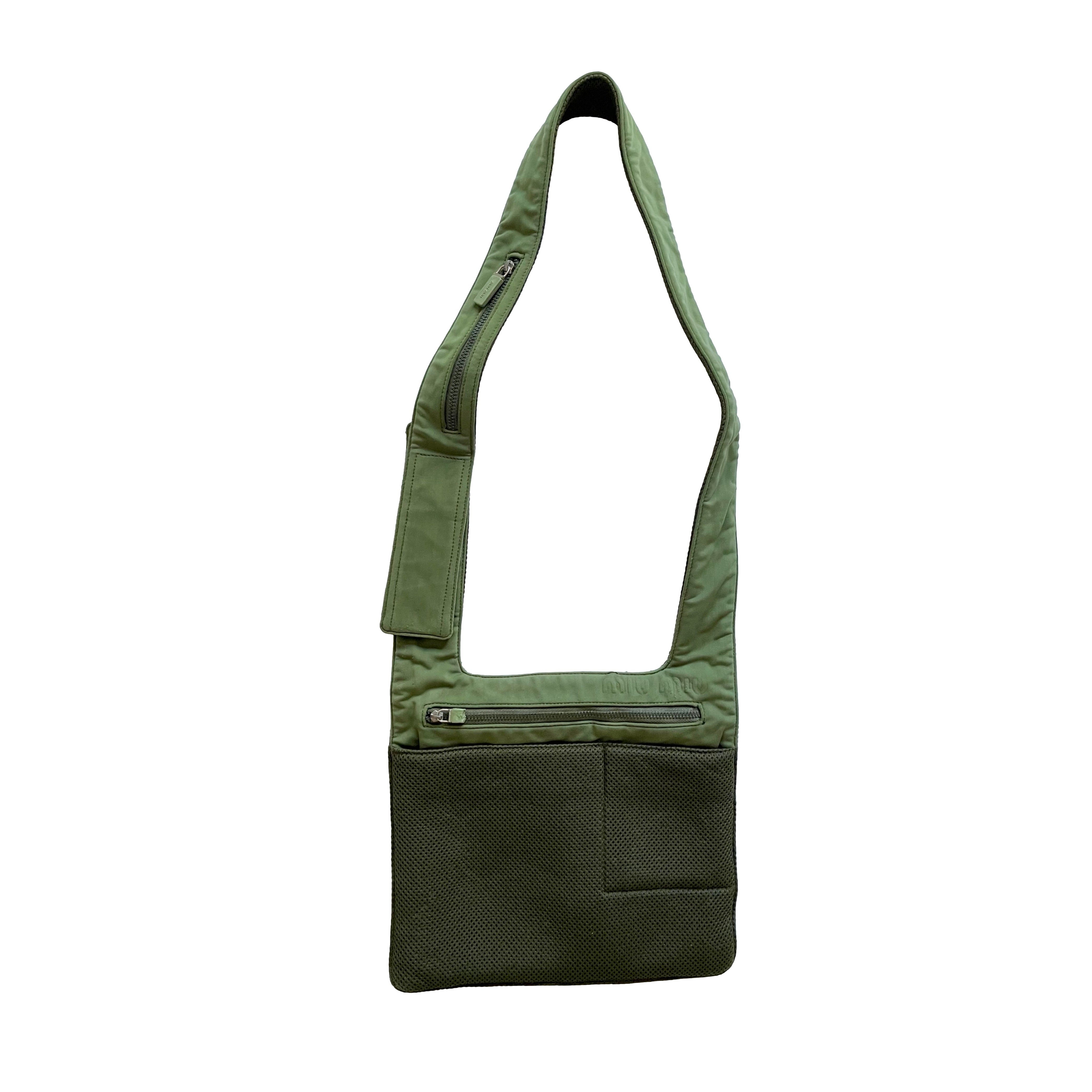 Miu Miu 1999 Olive Green Leather Y2k Tactical Messenger Body Bag in 2023