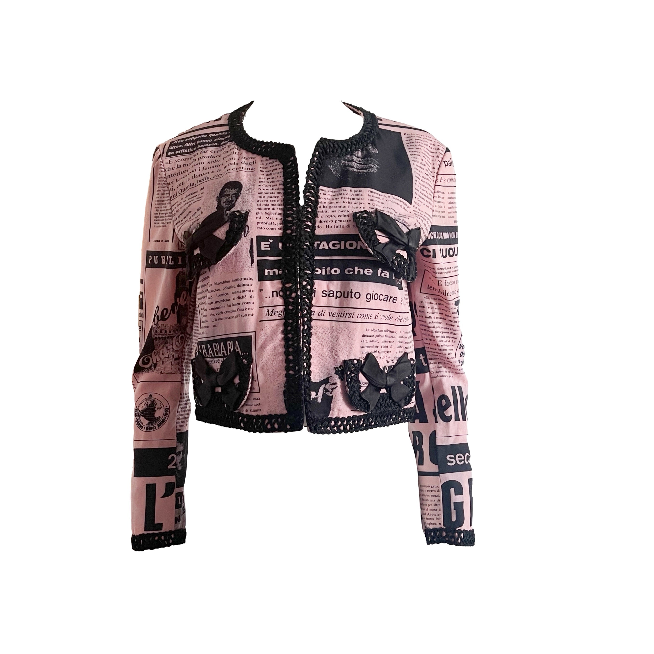 Vintage Moschino Pink Newsprint Blazer Treasures of NYC