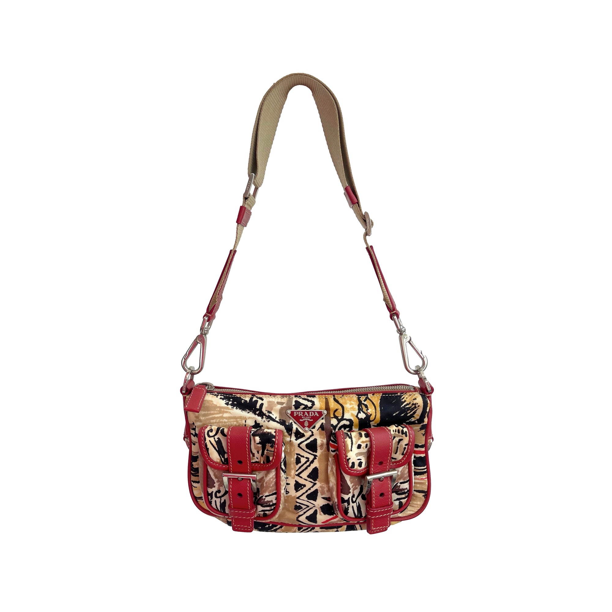 Prada Beige Nylon Print Shoulder Bag - Handbags