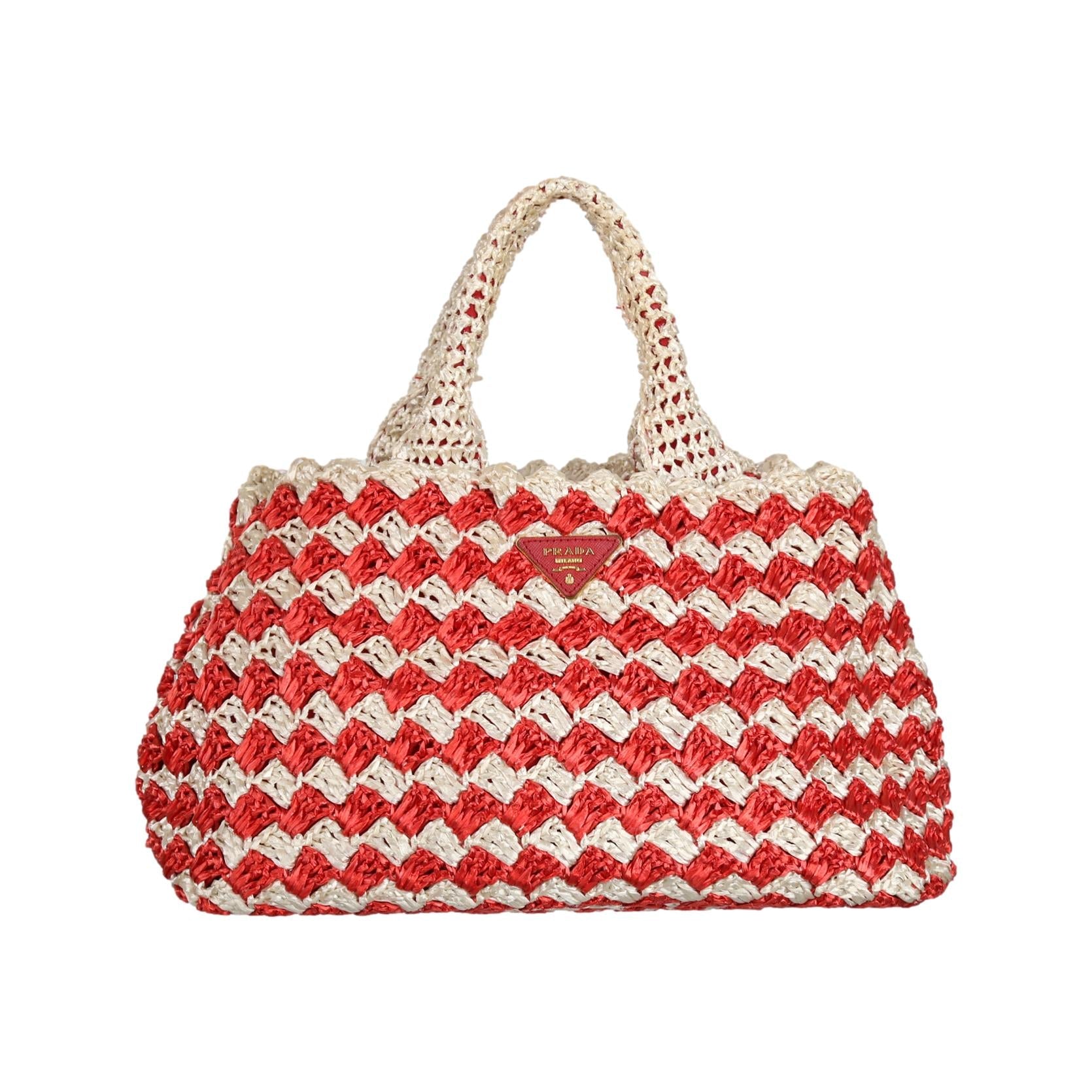 Prada Red Raffia Tote