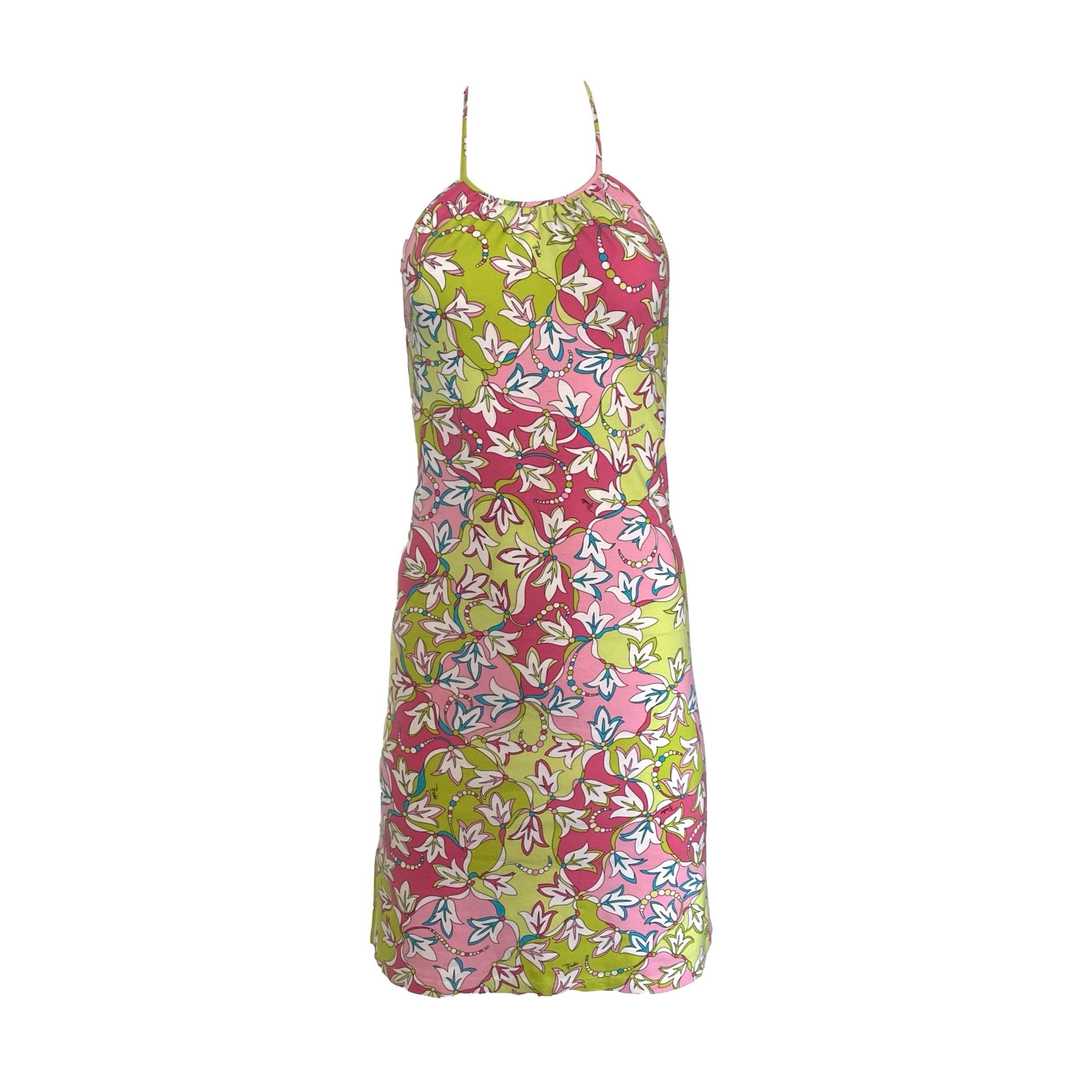 Treasures of NYC - Pucci Green Floral Stretch Halter Dress Treasures of NYC - Pucci Green Floral Stretch Halter Dress