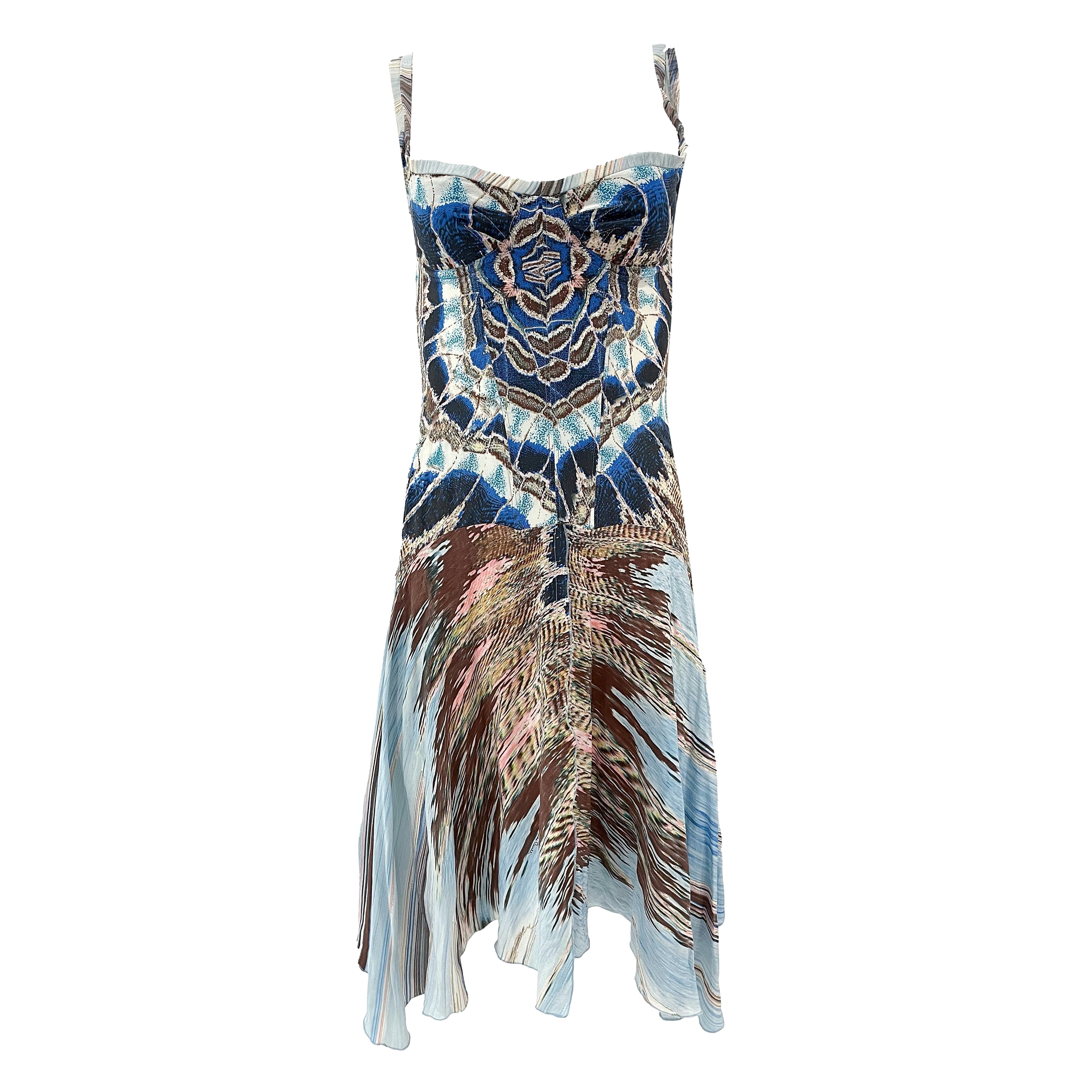 cavalli blue dress Roberto Cavalli Midi Dress With Ruffles And Stones