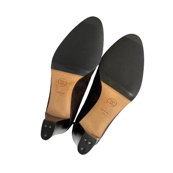 Chanel Brown Suede Logo Loafer Heels
