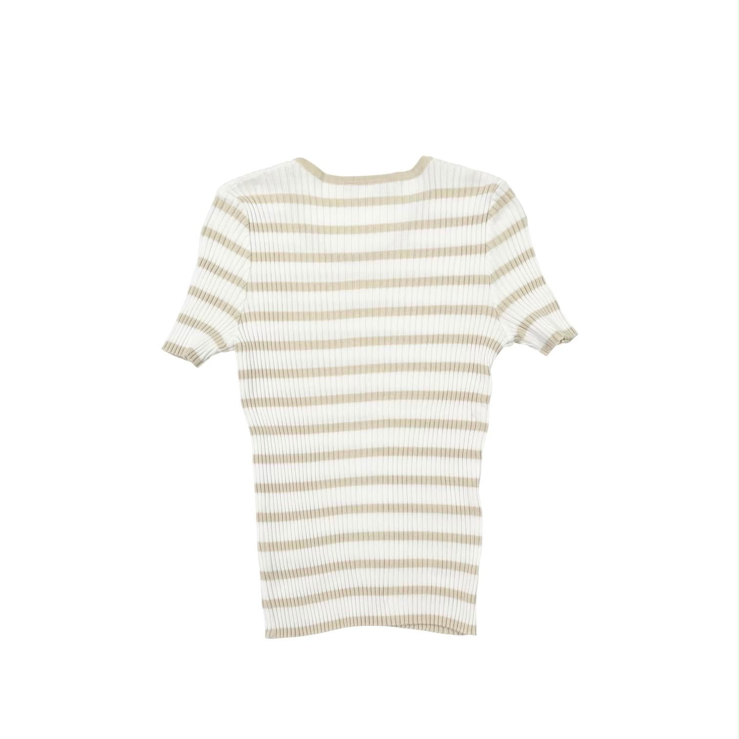Chanel Tan Striped Short Sleeve Top