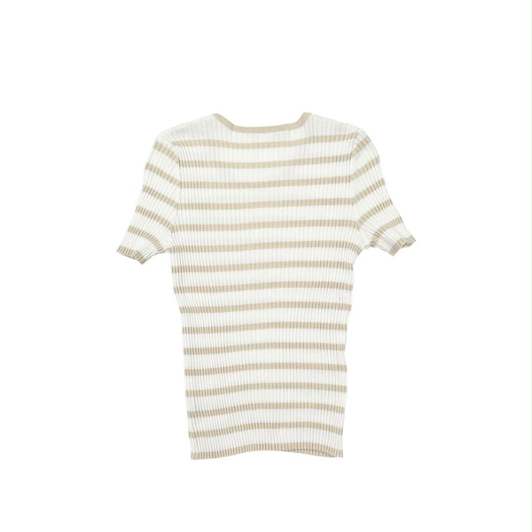 Chanel Tan Striped Short Sleeve Top