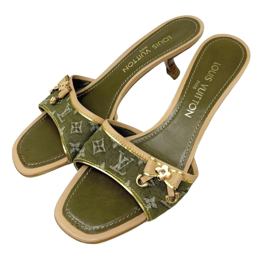 Louis Vuitton Olive Denim Kitten Heels