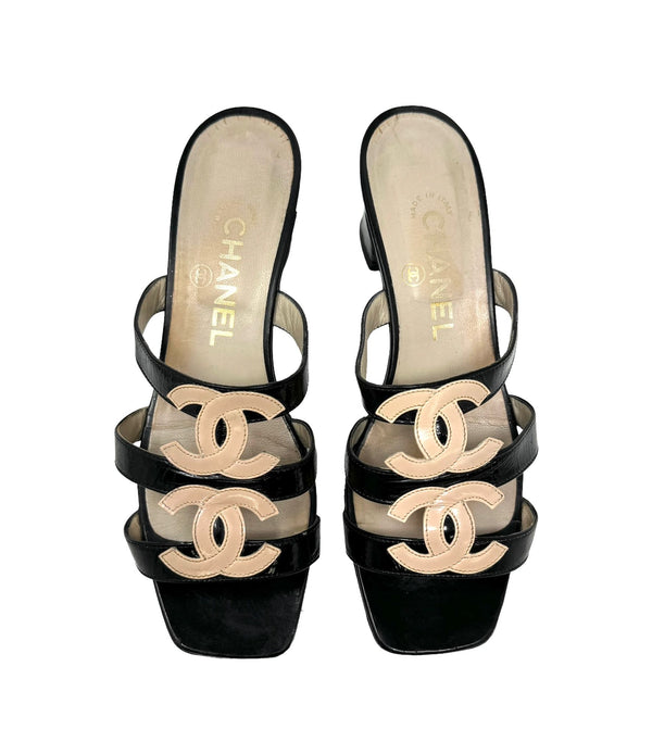 Chanel Black Double Logo Heels