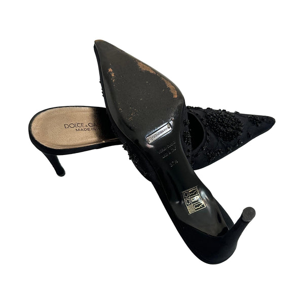 Dolce & Gabbana Black Satin Beaded Heels