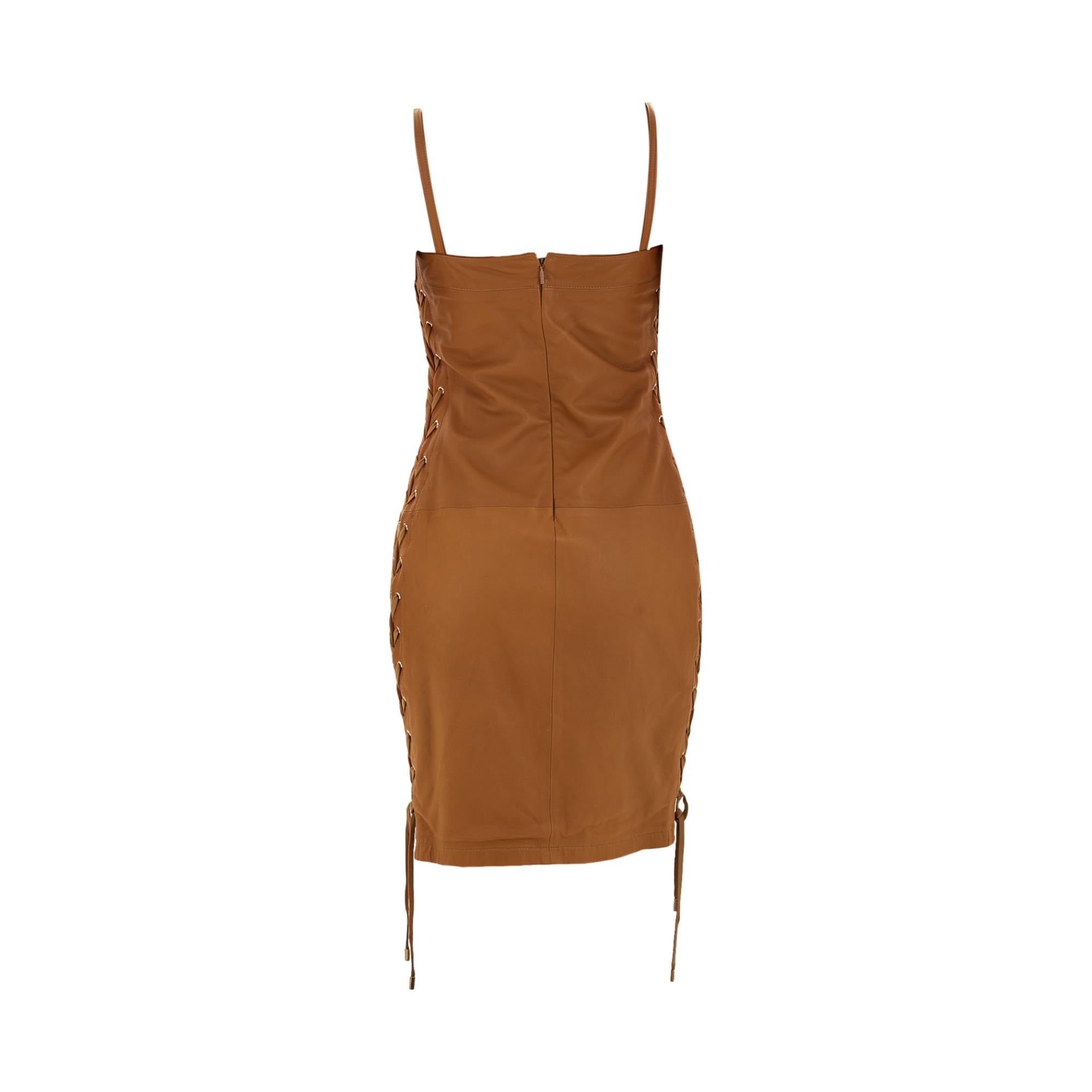 Gucci Tan Leather Lace-Up Dress