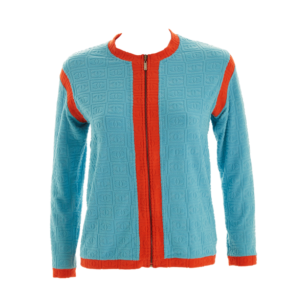 Chanel Blue + Orange Terry Zip-Up Top