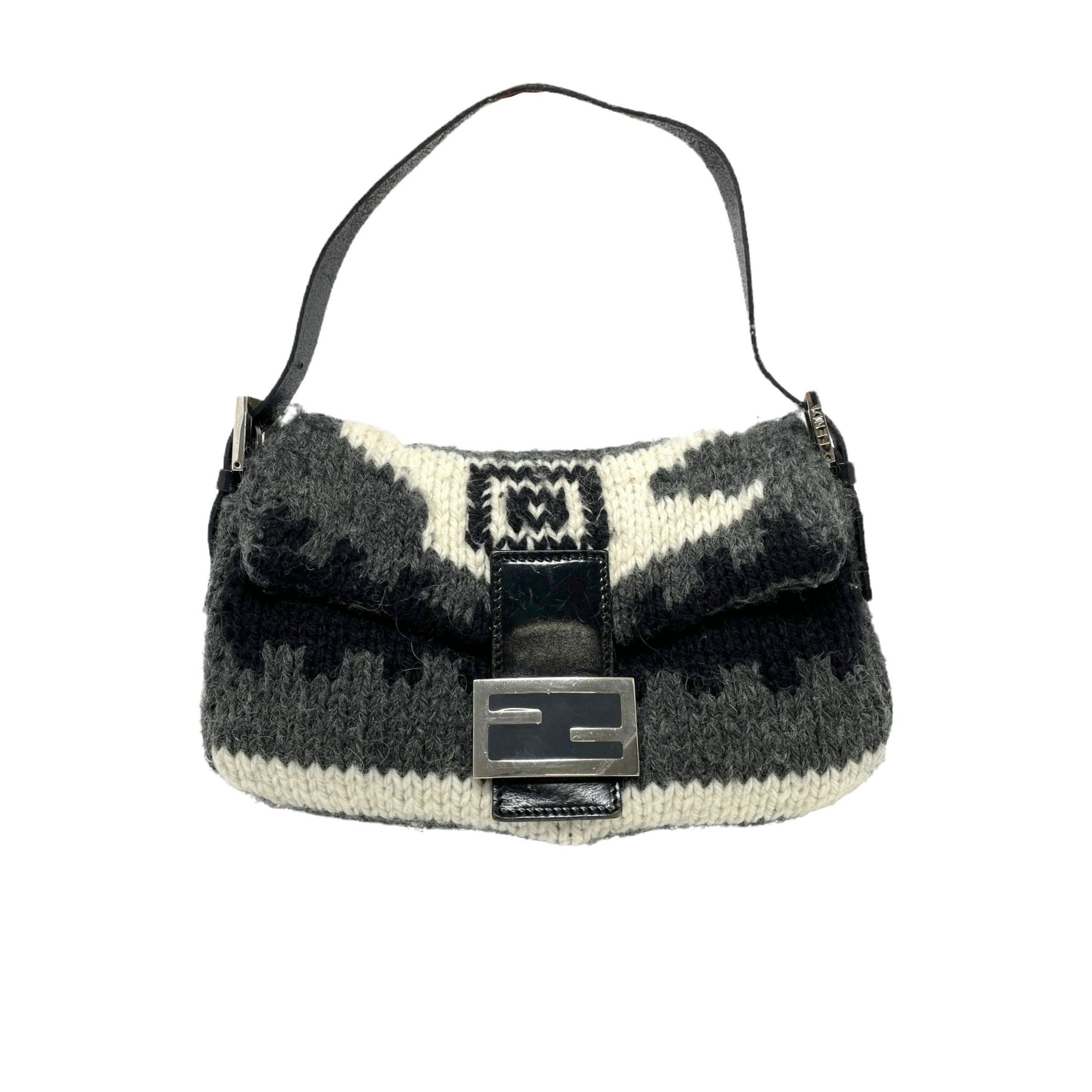 Fendi Grey Wool Pattern Baguette