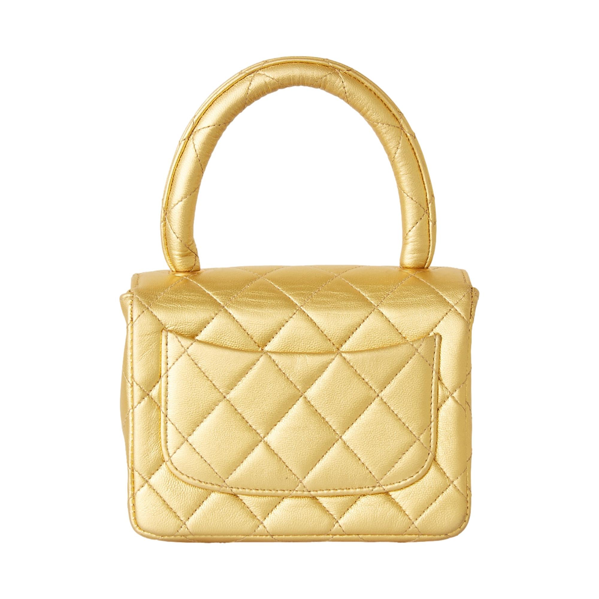 Chanel Gold Mini Quilted Top Handle Bag