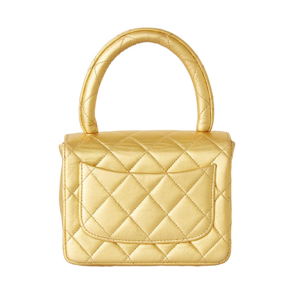 Chanel Gold Mini Quilted Top Handle Bag