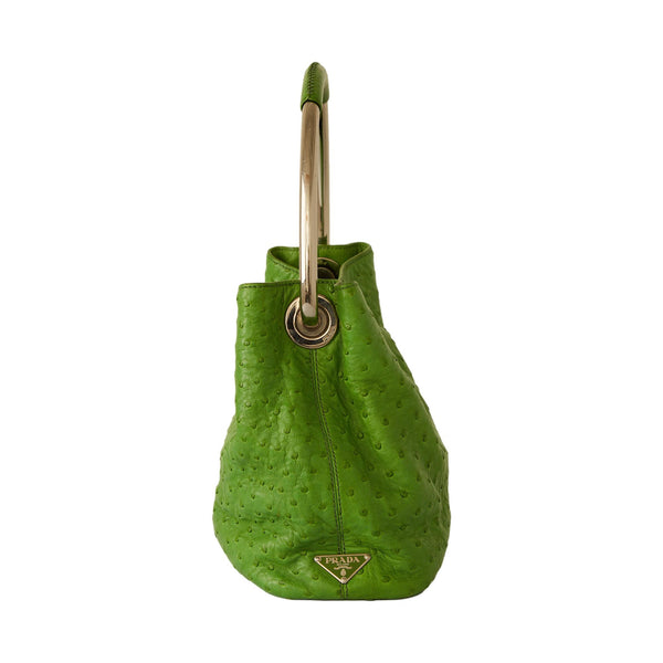 Prada Green Ostrich Leather Bucket Bag