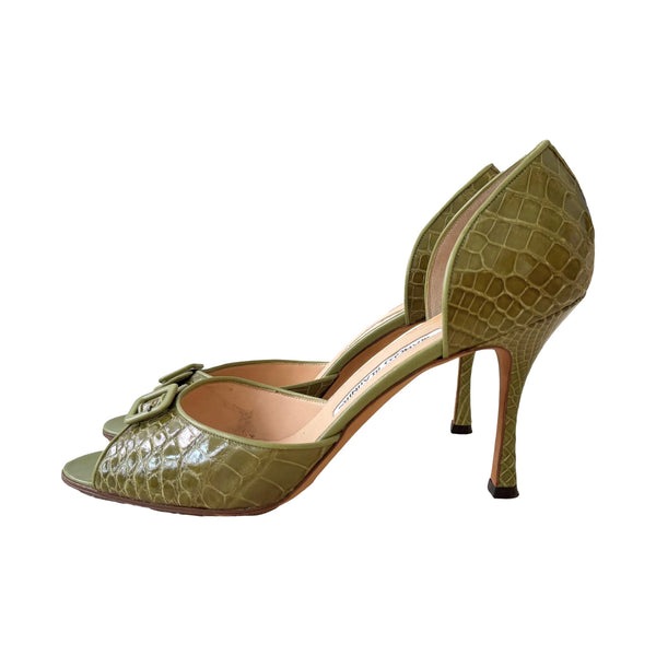Manolo Blahnik Green Buckle Heels