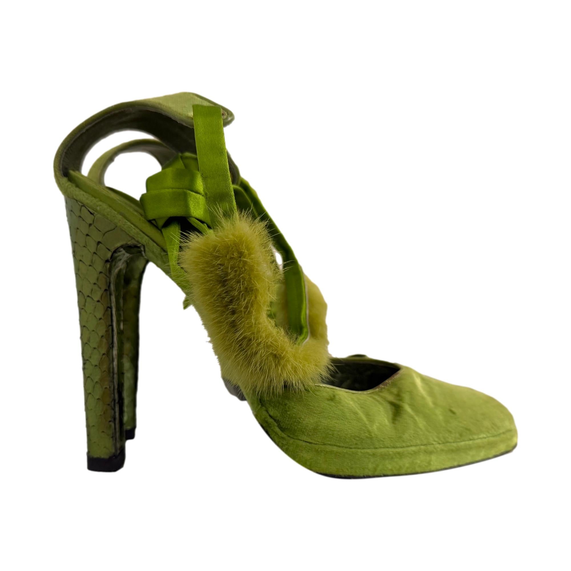 Gucci Green Velvet Wrap Heels