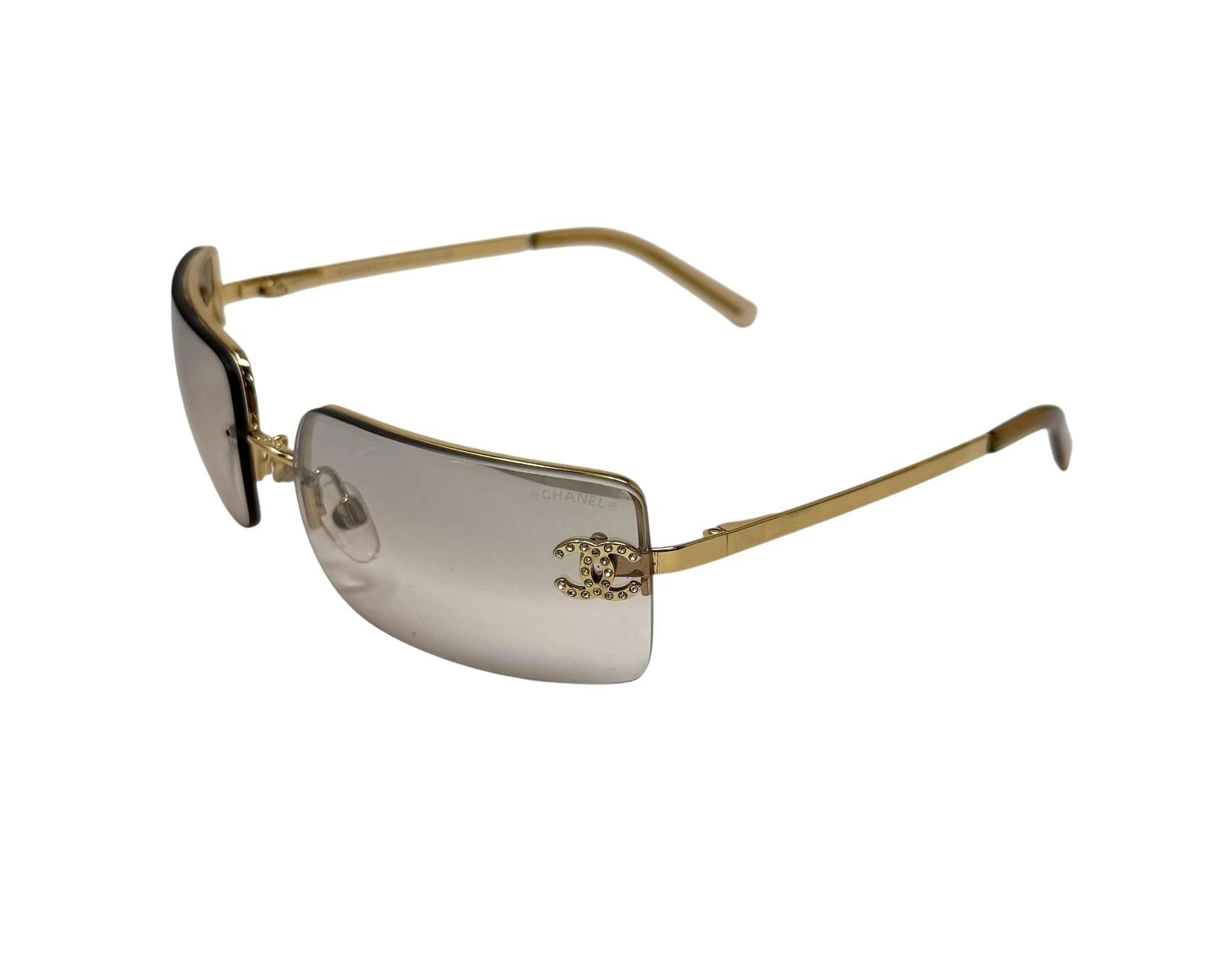 Chanel Smoke Rhinestone Rimless Sunglasses
