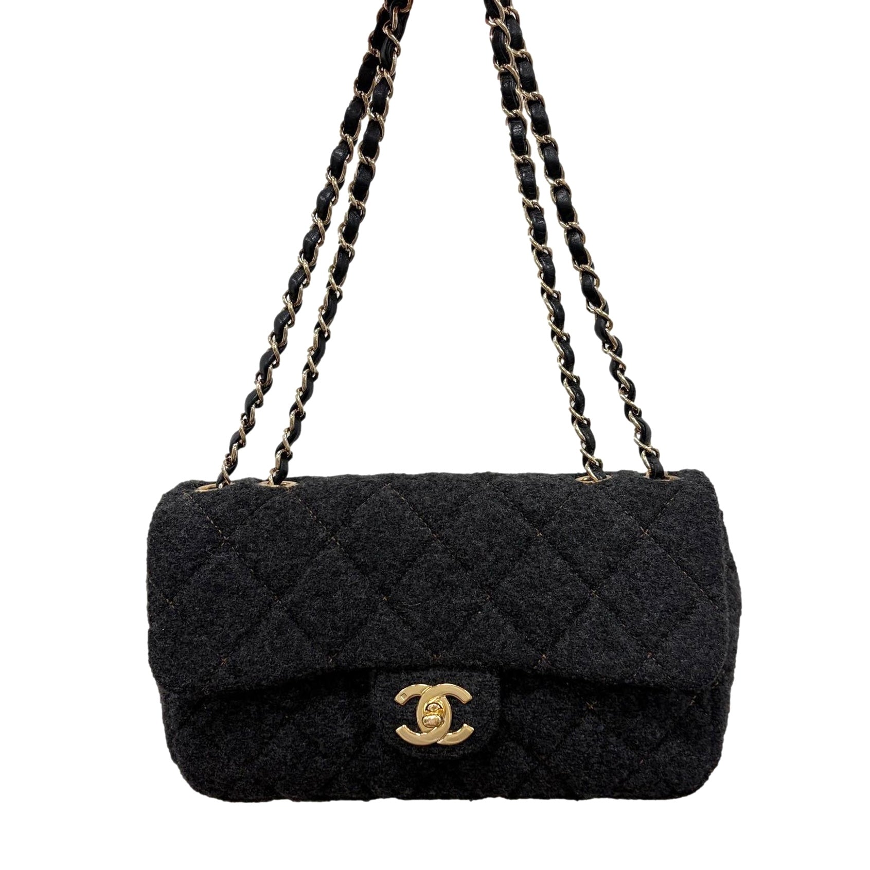 Chanel Grey Medium Wool Flap Bag