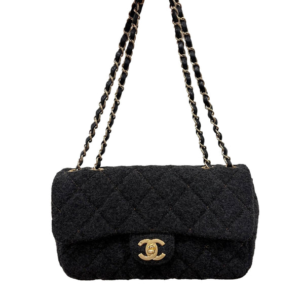 Chanel Grey Medium Wool Flap Bag