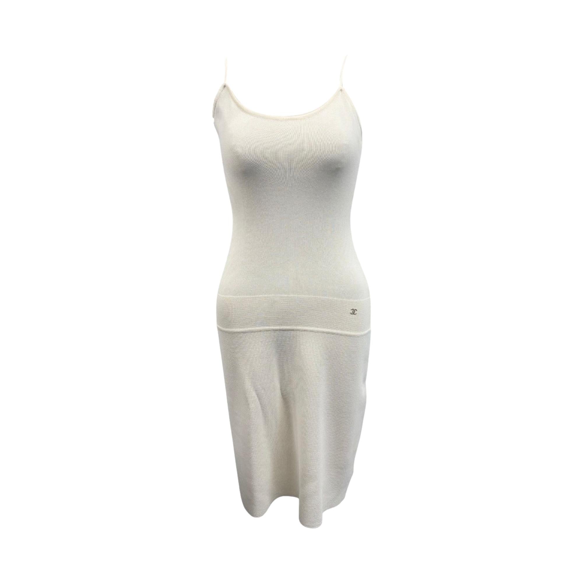 Chanel White Knit Logo Dress