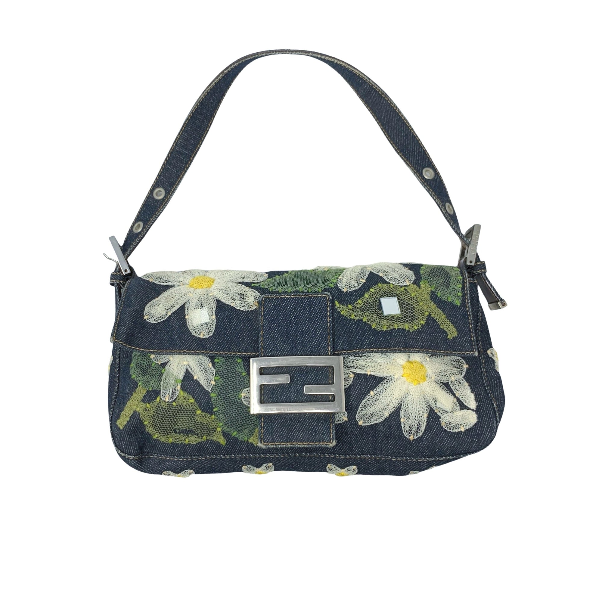 Fendi Denim Floral Baguette