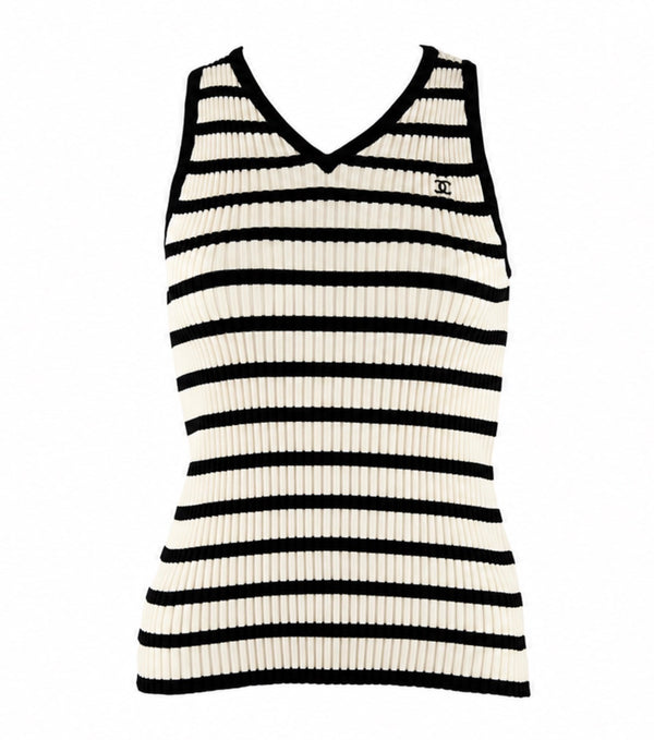 Chanel Black Striped Logo Tank