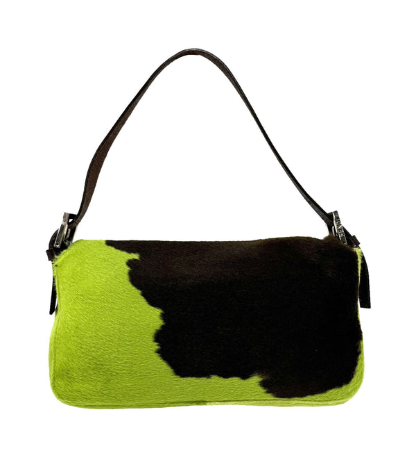 Fendi Lime Green Cow Print Baguette Bag