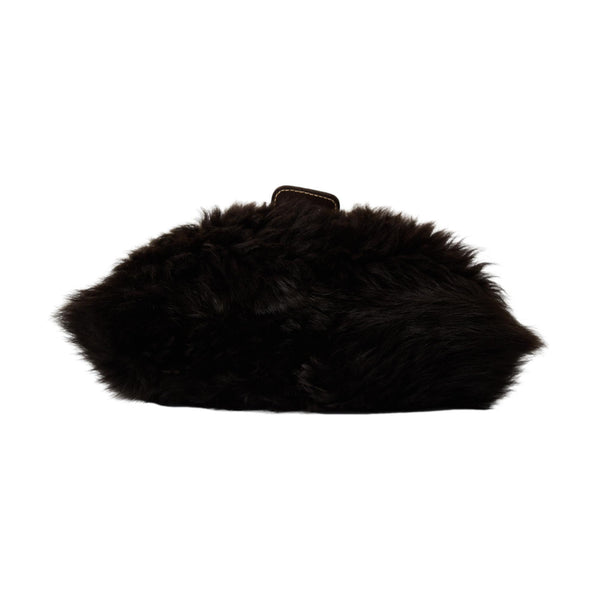 Prada Brown Faux Fur Buckle Shoulder Bag