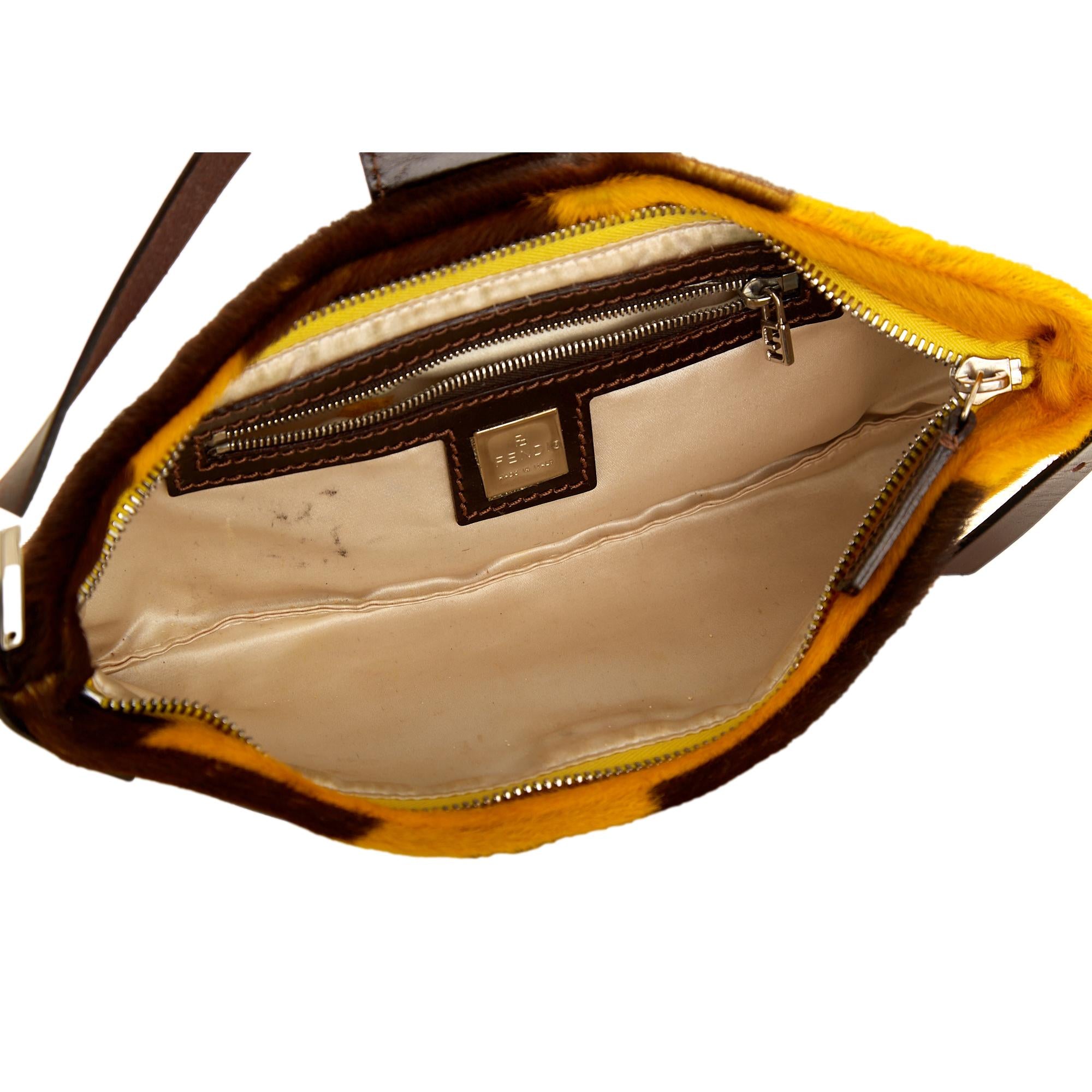 Fendi Yellow Cow Print Baguette Shoulder Bag