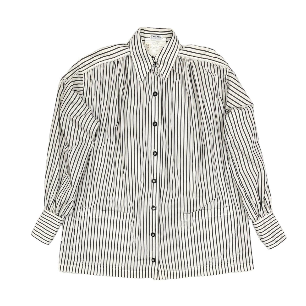 Chanel Navy Stripe Oversized Button Down