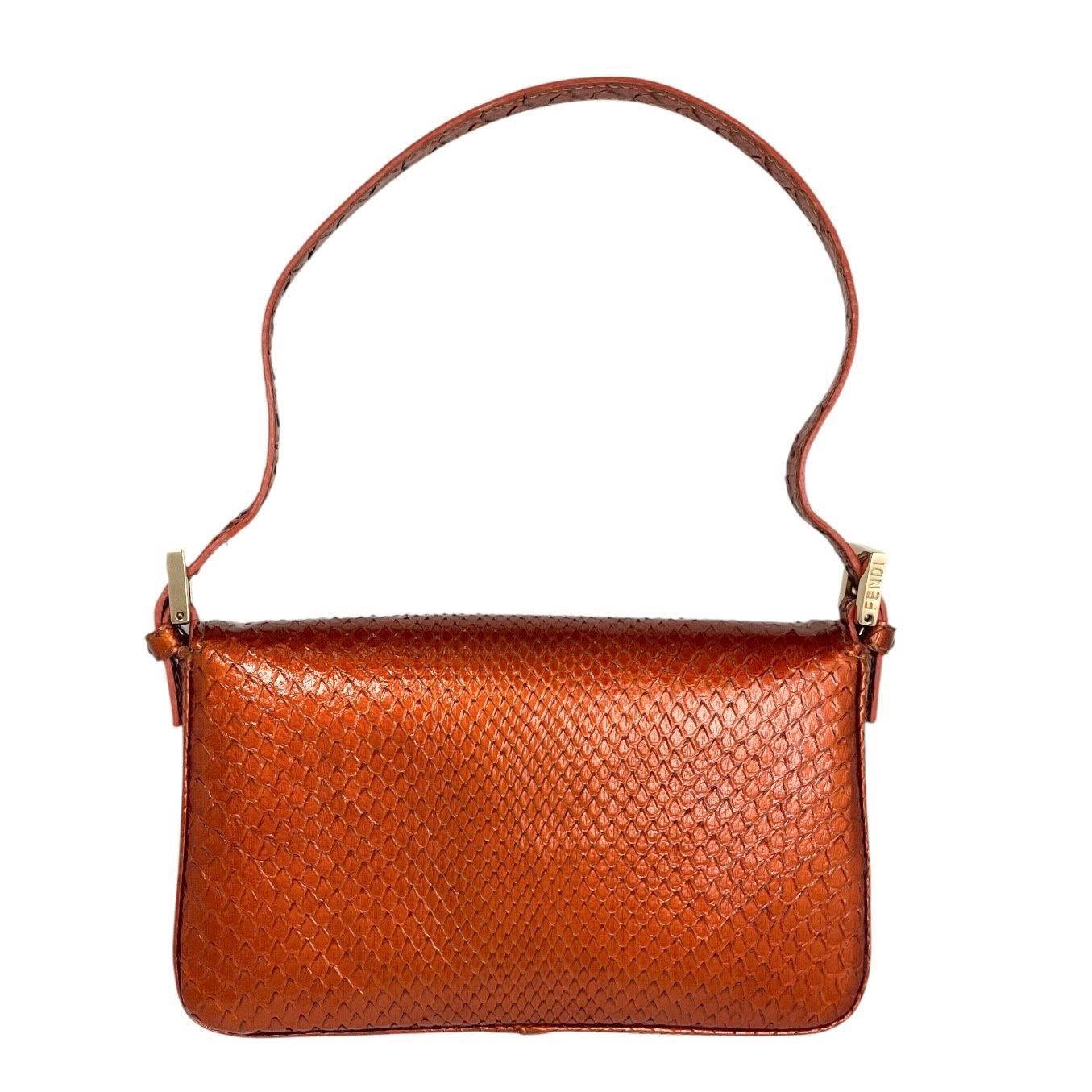 Fendi Orange Snakeskin Mini Baguette
