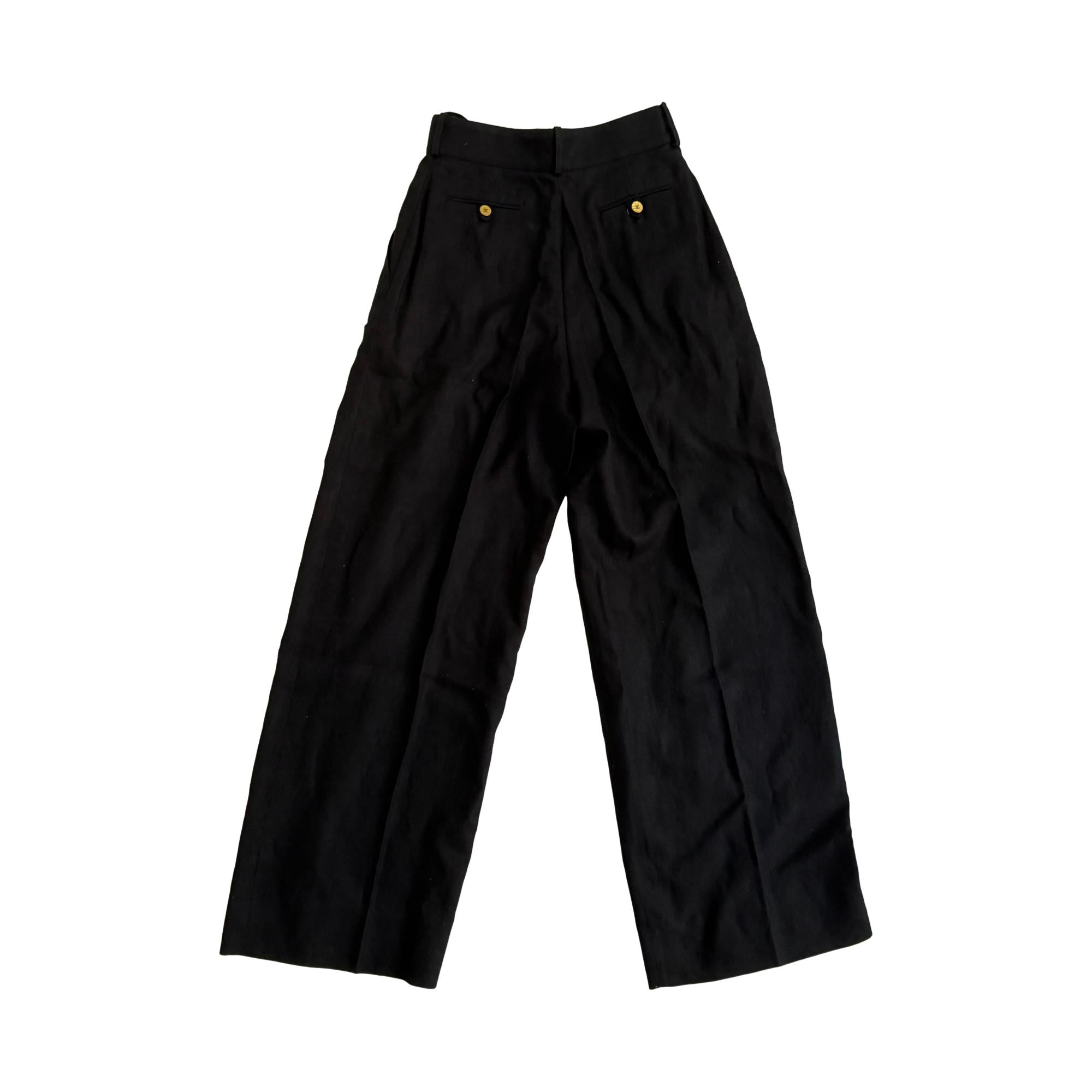 Chanel Black Linen Wide Leg Trousers