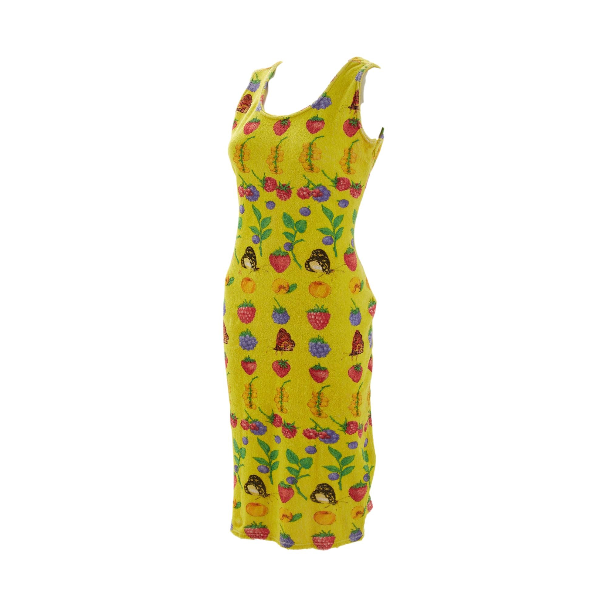 Versace Yellow Terrycloth Fruit Print Dress