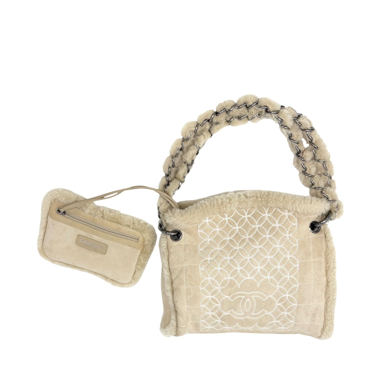 Chanel Tan Shearling Chain Shoulder Bag
