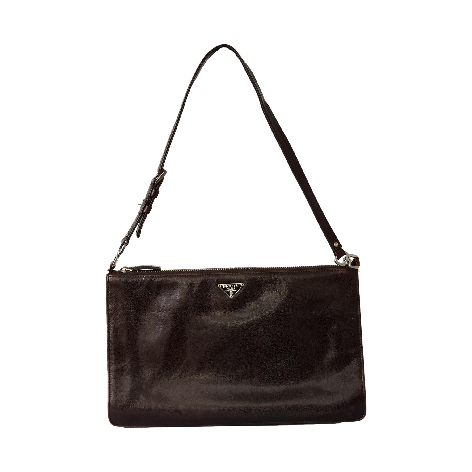 Prada Brown Leather Mini Shoulder Bag